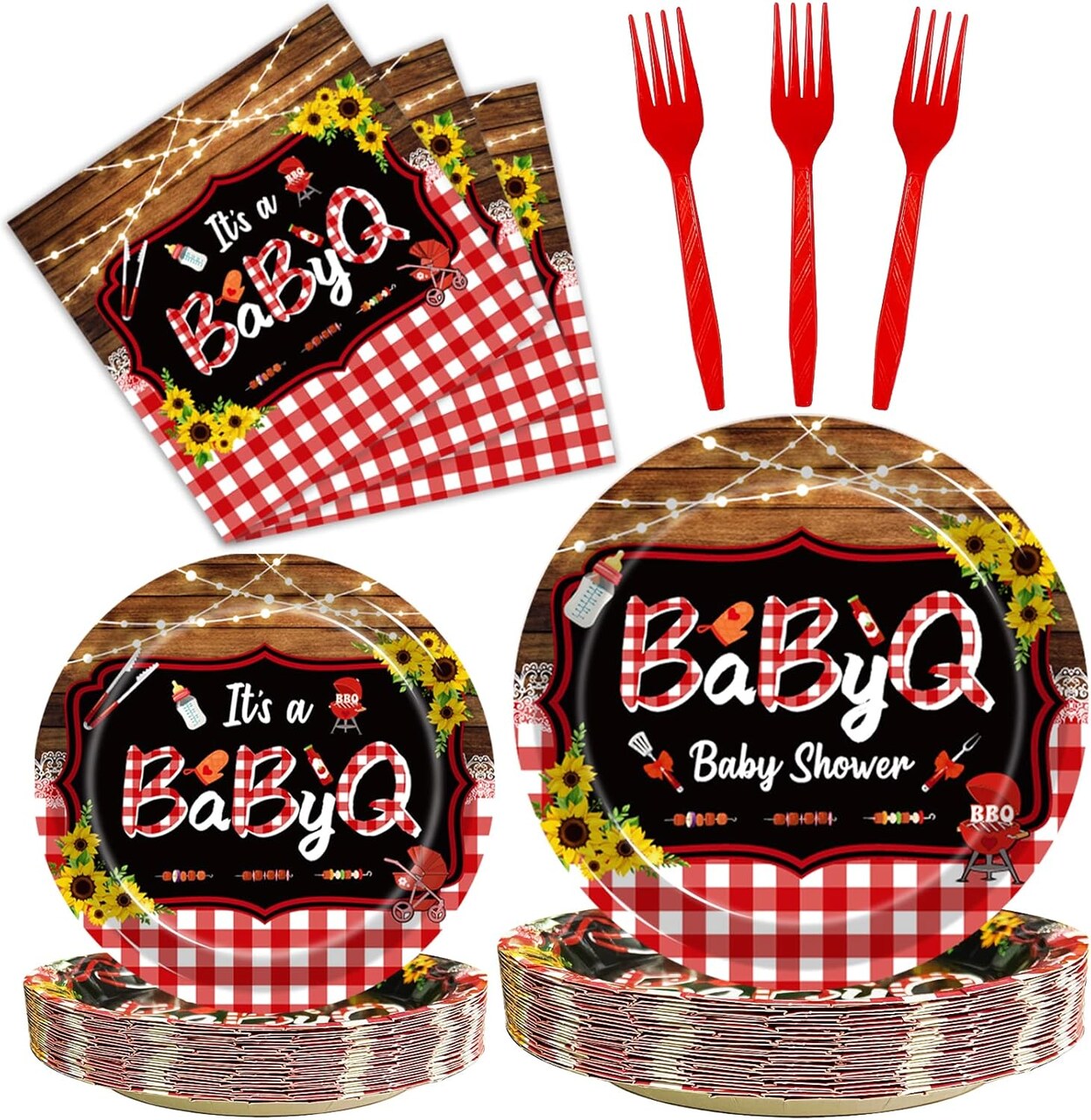 96 Pcs BBQ Baby Shower Decorations, It’s A BabyQ Party Plates and Napkins Supplies Set(Baby Q)